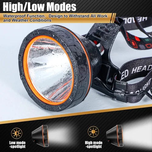Vista 6 de Linterna frontal LED recargable, faro frontal impermeable súper brillante, linterna para casco duro para la caza de mapaches, pesca, camping