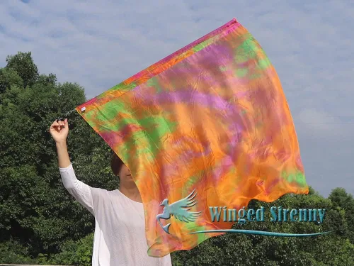 Vista 9 de Winged Sirenny Bandera de seda Poi con una varilla dura, 40 pulgadas rectangular giratoria de seda fluida para iglesia, adoración profética
