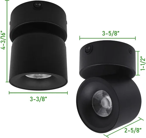 Vista 7 de Paquete de 2 Focos LED COB de Techo Downlight de 12V con Interruptor, Montaje en Superficie 330° Ajustable Regulable Luz de Pared para RV Lámpara