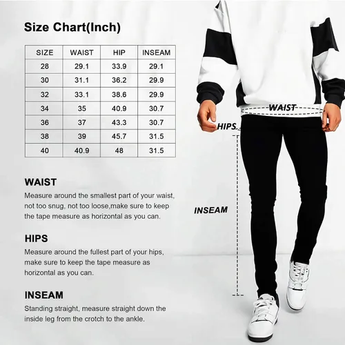 Vista 4 de WULFUL Pantalones de mezclilla ajustados para hombre, pantalones elásticos de pierna cónica, cintura expandible