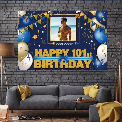 Vista 7 de Pancarta Personalizada de Decoraciones de Feliz Cumpleaños 101 - Telón de Fondo de 101 Años para Mujeres Hombres Niños Niñas Suministros de Fiesta