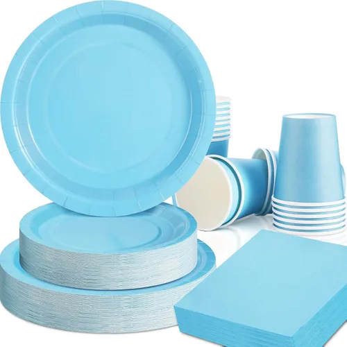 Vista 18 de Juego de 350 platos de papel floral, platos desechables con borde dorado para 50 invitados, suministros de fiesta para adultos, jardín, fiesta