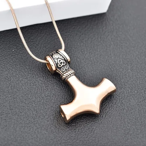 Vista 4 de Collar de urna de talismán de martillo de Thor vikingo nórdico para cenizas, acero inoxidable para hombre, joyería de cremación vintage, amuleto