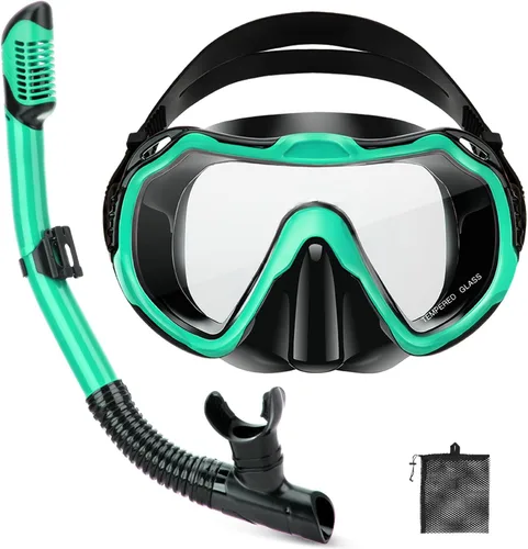 Vista 17 de Snorkeling Gear for Adults, Adult Snorkel Set with Panoramic Anti-Leak and Anti-Fog Tempered Glass Snorkel Mask, Dry Top Snorkel, Snorkle Mask Set