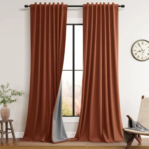 Vista 12 de Cortinas opacas de lino, 2 paneles rústicos, elegantes, 100% opacas, con aislamiento térmico, banda de ganchos y trabilla trasera, 52 x 84 pulgadas