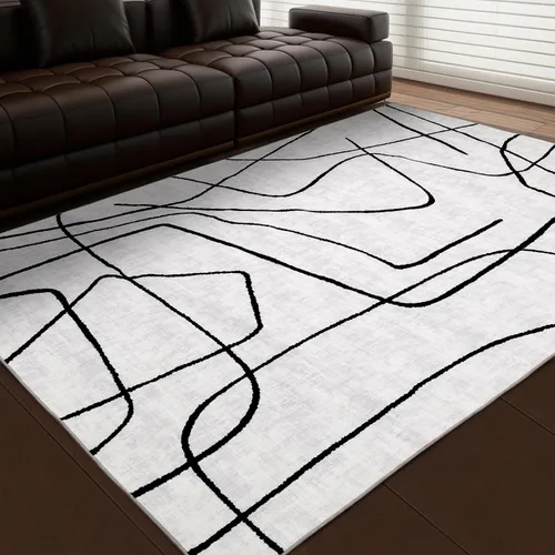 Vista 13 de YIHOUSE Alfombra lavable de 5 x 7 pies, moderna abstracta en blanco y negro, antideslizante, para dormitorio, oficina en casa (abstracto, 5 x 7 pies)