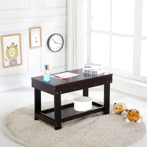 Vista 2 de Mesa de actividades para niños YouHi con tablero para actividades de bloques (Marrón oscuro)