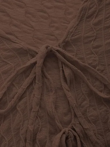 Vista 4 de Verdusa Top de Mujer de los 90s Manga Acampanada Manga Larga Lazo Frontal Texturizado Transparente Cárdigan Tops para Salir Prendas Y2K