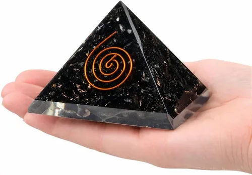 Vista 10 de Crocon Pirámide de orgón de 2.165 in, cristales de protección de turmalina negra, piedras curativas para reiki, pirámide de organita para buena