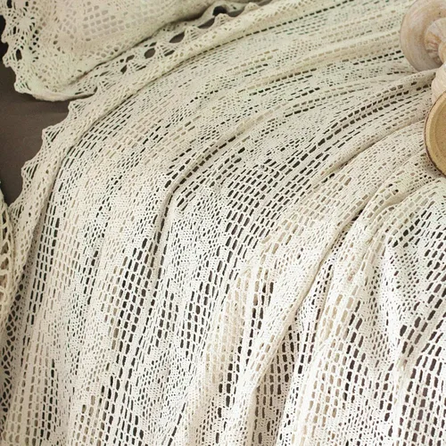 Vista 3 de ABREEZE Juego de ropa de cama vintage de algodón con ganchillo, colcha floral de encaje beige con fundas de almohada, 3 piezas, tamaño Queen