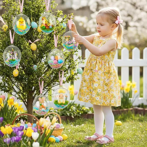 Vista 5 de Barelove Esferas transparentes rellenables para Pascua, 10 bolas transparentes para manualidades, esferas decorativas colgantes de plástico