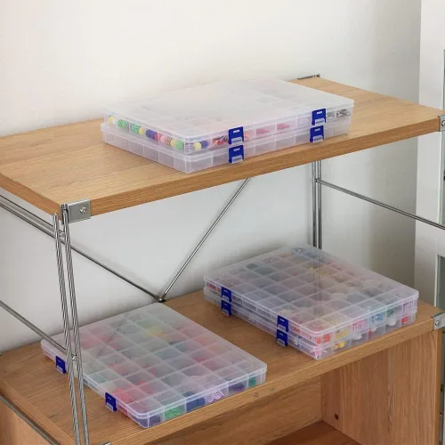 Vista 9 de Paquete de 2 cajas de almacenamiento divisoras de plástico transparente de 48 rejillas, organizador transparente para cuentas, botones, joyas
