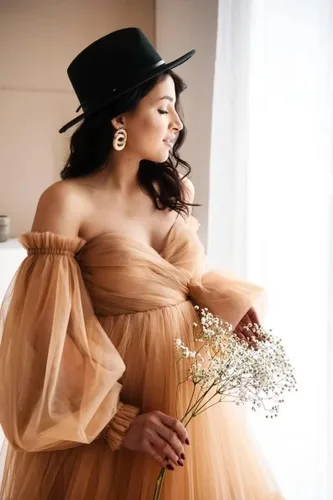 Vista 5 de Vestido de maternidad de tul para sesión de fotos, vestidos de maternidad de verano con hombros descubiertos para baby shower, vestidos de embarazo