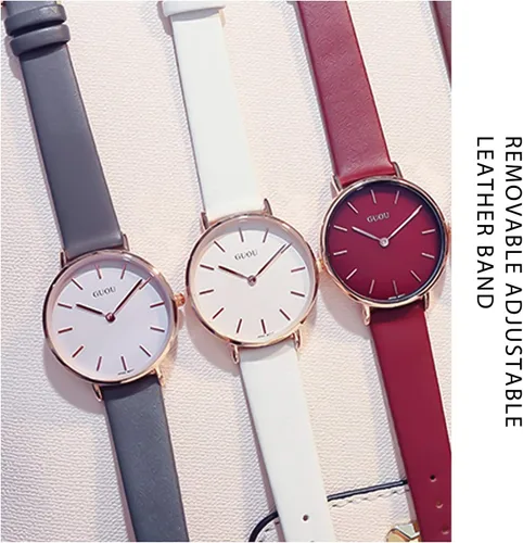 Vista 3 de RORIOS - Reloj de pulsera de piel con correa analógica de cuarzo para mujer, reloj clásico de estilo diario para amantes