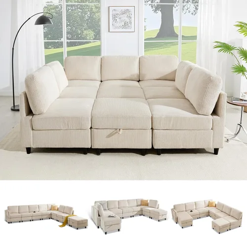 Vista 19 de KKL Sofá modular de 84 pulgadas, sofás de 3 plazas para sala de estar con almacenamiento, sofá modular de asiento profundo seccional, funda