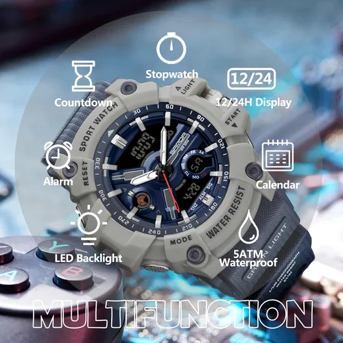 Vista 2 de Relojes militares para hombre, digital, 164.0 ft, resistente al agua, reloj deportivo de cara grande, táctico, luz de fondo, alarma, cronómetro