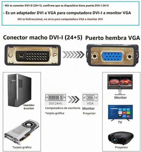 Vista 4 de DTech DVI macho a VGA hembra adaptador de alta velocidad DVI-I24+convertidor de 5 puertos para HDTV, plasma, DVD y proyector