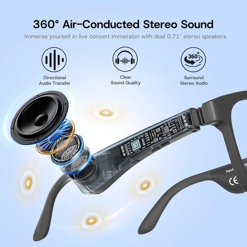 Vista 3 de Lentes inteligentes, lentes de sol polarizados con altavoz Bluetooth 5.3 para hombres y mujeres, protección UV400 con control de voz y control