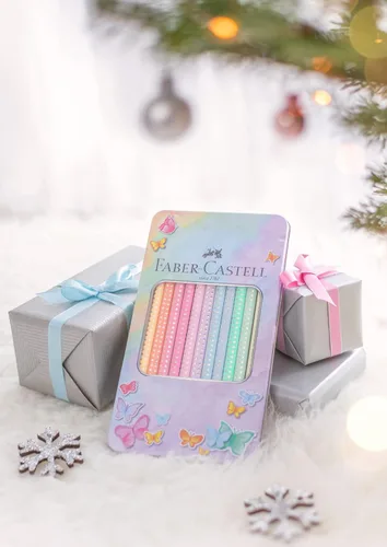 Vista 8 de Faber-Castell Lápices de color Sparkle Pastel, paquete de 12 en estuche de metal