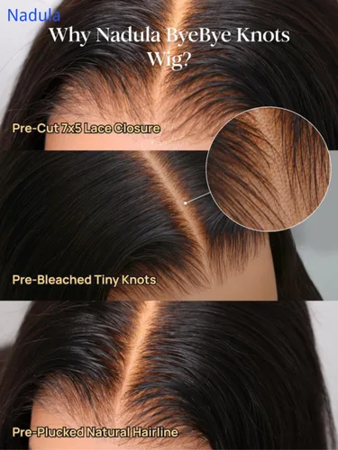 Vista 3 de Nadula Bye Bye Knots Peluca con Cordón Sin Pegamento de Ondas de Agua, Pelucas Frontales de Encaje Precortado 7x5 Húmedas y Onduladas de Cabello