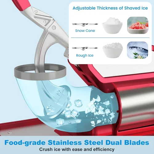 Vista 4 de COSTWAY Trituradora de hielo eléctrica, máquina de cono de nieve de 660 libras/h con cuchillas dobles, máquina de hielo afeitado aprobada por ETL