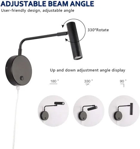 Vista 2 de Joossnwell Luces de pared con cable de enchufe, lámparas de pared industriales para dormitorio con interruptor de encendido y apagado, blanco