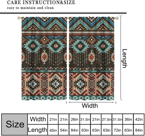 Vista 26 de Cortinas con patrón geométrico tribal, estilo suroeste, azteca, rústico, occidental, nativo americano, opacas, con bolsillo para barra, decoración