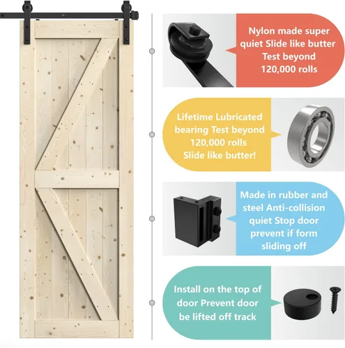 Vista 4 de WINSOON - Kit de accesorios para puerta corredera de estilo granero, estilo antiguo, para puertas individuales/dobles, superficie negra