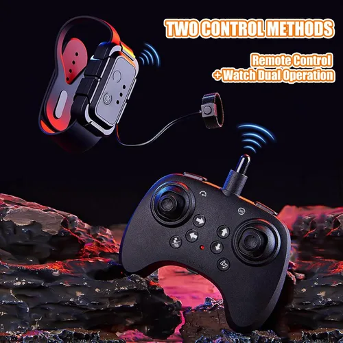 Vista 7 de Drone RC con espada voladora mejorada con luces LED coloridas, avión de control remoto de metal ABS con control de gestos manuales y reloj Oro