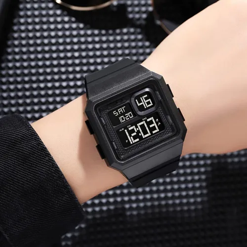 Vista 5 de Reginald Reloj de cara grande para hombre, tendencia de moda, multifuncional, impermeable, cronógrafo, digital, con correa de silicona, reloj