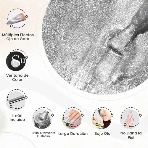 Vista 5 de Esmalte de uñas magnético con purpurina plateada de 0.3 fl oz Manicura de uñas DIY en casa Soak Off UV Gel con imán