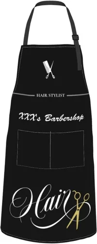 Vista 5 de Delantal de barbería personalizado para hombres y mujeres, delantal de peluquería con texto personalizado con bolsillos, delantal ajustable
