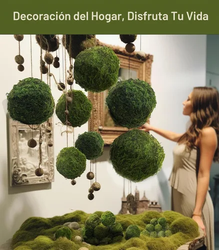 Vista 6 de Paquete de 21 bolas de musgo verde, 8 bolas decorativas de 3.2 pulgadas para llenar cuencos, 13 bolas de musgo falsas de 2.3 pulgadas para centro