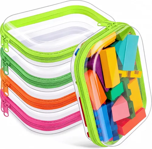 Vista 30 de Hoolerry 4 piezas de estuches rígidos transparentes con cremallera, bolsas de maquillaje, estuche de plástico para lápices, contenedores de caja