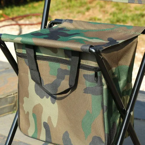 Vista 8 de Silla de camping plegable con bolsa enfriadora, taburete compacto para pesca, camping, senderismo, viajes, barbacoa (camuflaje militar)
