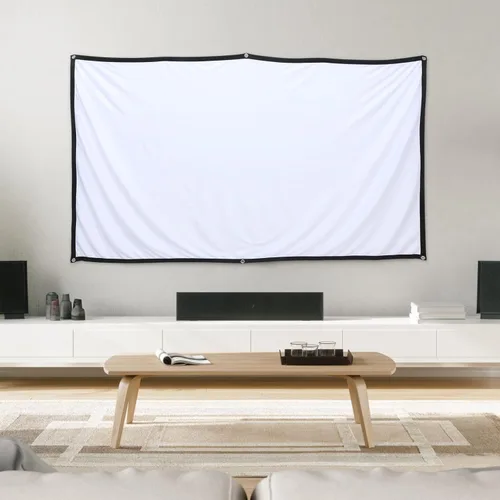 Vista 7 de BESPORTBLE Pantalla de proyector con tela de poliéster y ganchos para colgar, pantalla de proyección portátil de oficina y fiesta para cine en casa