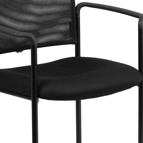 Vista 9 de BizChair Silla auxiliar apilable de acero con brazos de malla negra Comfort