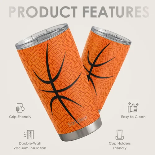 Vista 2 de SANDJEST Vaso de baloncesto con aislamiento de acero inoxidable de 20 onzas, taza de café de viaje, vasos deportivos, regalos para amantes