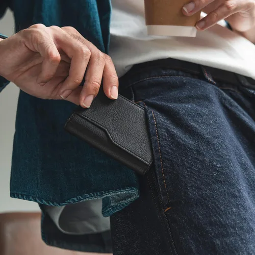 Vista 6 de Cartera con tarjetero VULKIT con bloqueo RFID, diseño minimalista, con ventanas dobles para identificación, cartera desplegable para 12 tarjetas