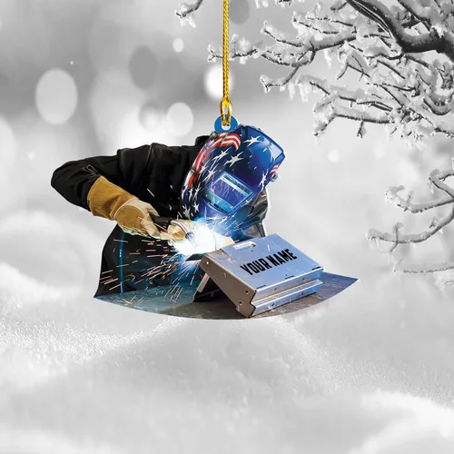Vista 9 de Adornos de soldador personalizados, adorno de árbol de Navidad con nombre personalizado, regalo perfecto para soldador