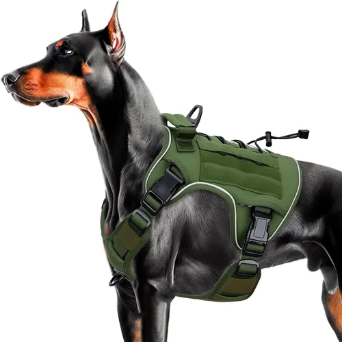 Vista 60 de Arnés táctico para perros grandes, chaleco reflectante ajustable sin tirones con sistema Molle, control de grado militar K9 para entrenamiento