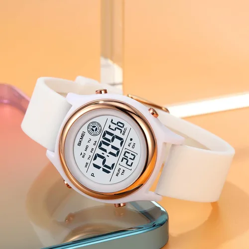 Vista 4 de Relojes digitales para mujer, pantalla LED, correa de silicona, reloj militar, multifunción, impermeable, alarma, cronómetro, retroiluminación LED