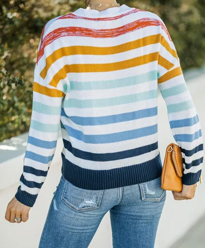 Vista 3 de ZESICA Women's 2023 Fall Long Sleeve Crew Neck Striped Color Block Casual Loose Knitted Pullover Sweater Tops