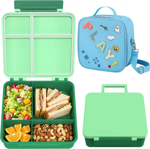 Vista 16 de Lonchera para niños con lonchera Bento con tarro de comida de 8 onzas, color negro