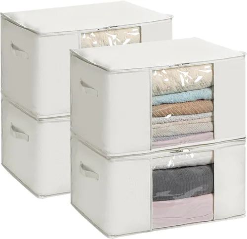 Vista 8 de TYEERS Bolsas de almacenamiento grandes con cremallera y ventana transparente, contenedores de almacenamiento de tela mezclada de algodón para ropa