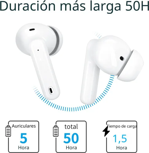 Vista 6 de XIAOWTEK Auriculares inalámbricos A40 Pro, auriculares Bluetooth de 50 horas de reproducción, micrófono integrado con cancelación de ruido con funda
