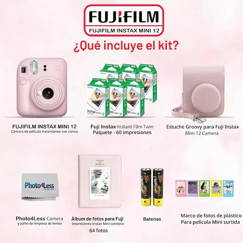 Vista 2 de Fujifilm - Paquete de cámara instantánea Instax Mini 12 con película instantánea Fujifilm Instax Mini (60 hojas) y accesorios que incluyen estuche