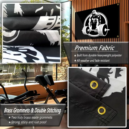Vista 7 de Bandera de Gorila de Halterofilia 3 x 5 pies Banderas Motivacionales de Fitness Inspiradoras para Decoración de Gimnasio en Casa, Habitación