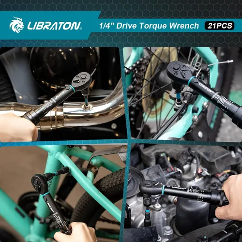 Vista 5 de LIBRATON - Llave dinamométrica para bicicleta de 1/4", 2-14 Nm, llave dinamométrica de engranaje de 72 dientes 0.1 Nm Micro Click Torque Wrench