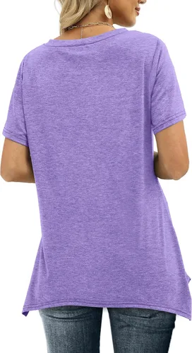 Vista 5 de Alaroo Camisetas básicas de verano para mujer, manga corta, cuello en V, túnica